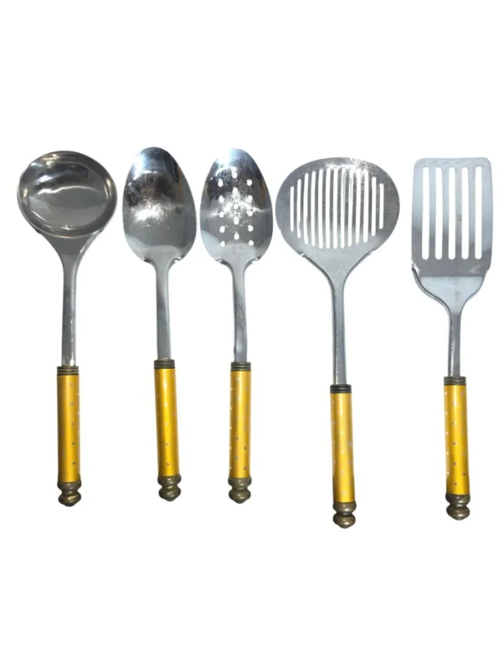 Vintage INOX Rostfrei 5 Piece Set Serving Utensils Stainless Gold Stars Handle